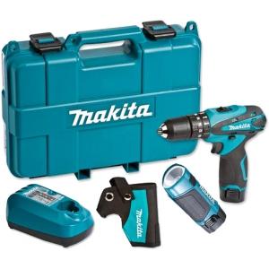 Аккумуляторная ударная дрель-шуруповерт + фонарь 10,8 В, MAKITA, HP330DWLE